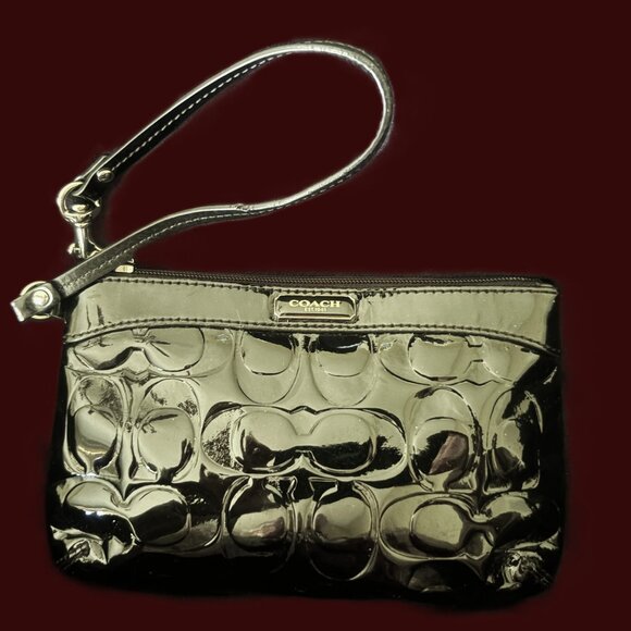 Coach Handbags - Vintage Coach Y2K Signature Patent Leather Black Wristlet Silver Hardware EUC